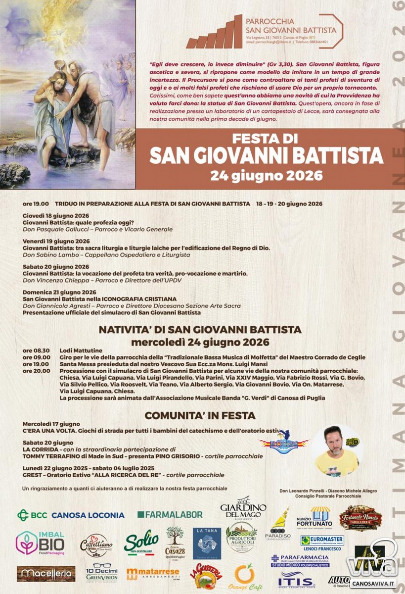 Festa di San Giovanni Battista: il programma a Canosa di Puglia